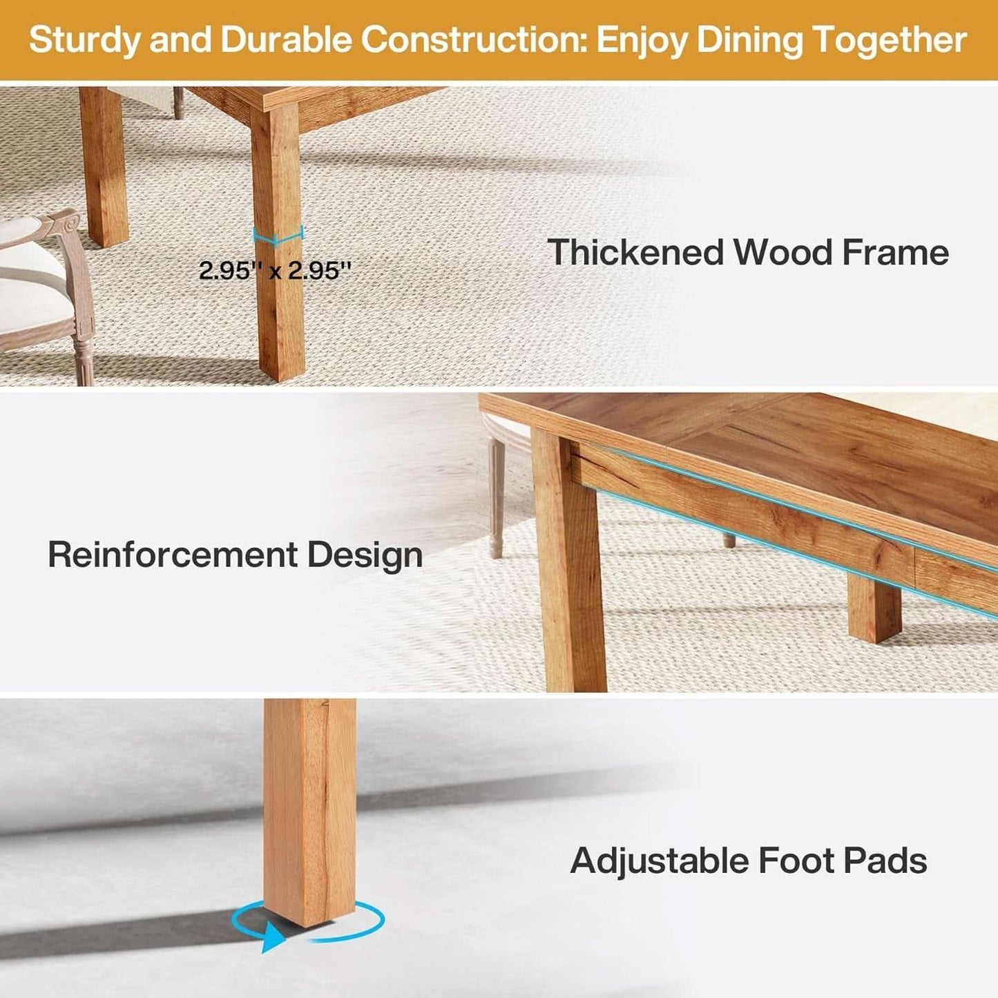 70.87 Inch Wood Dining Table Farmhouse Thickened Legs