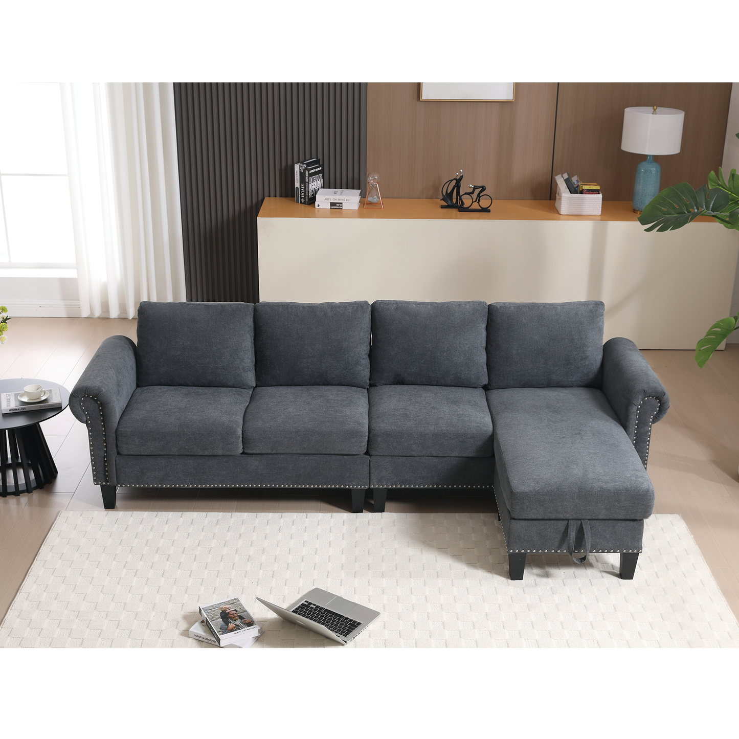 Convertible Sectional Sofa with Storage,L-shaped sofa Modern Linen Fabric Sectional Couches for Living Room,Gray - Image #0