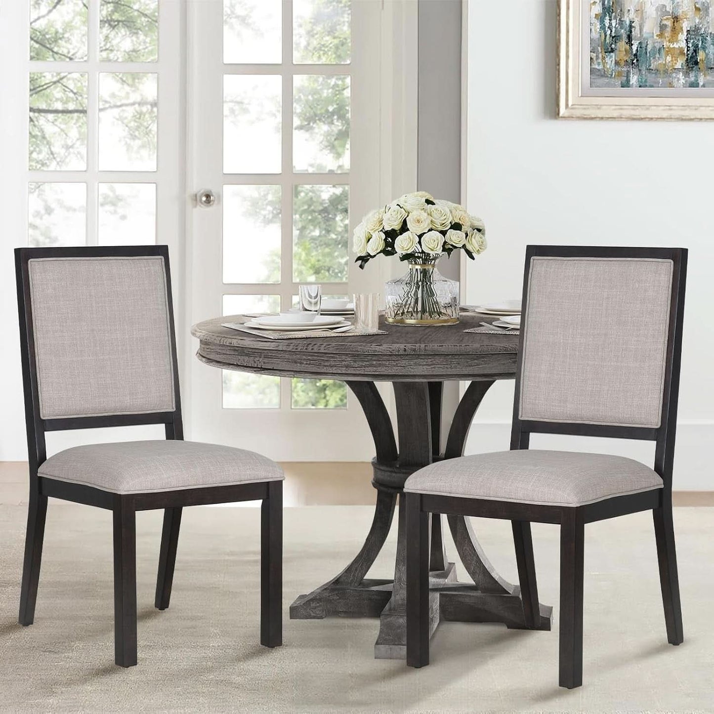 Espresso Upholstered Solid Wood Dining Chairs 19Inch