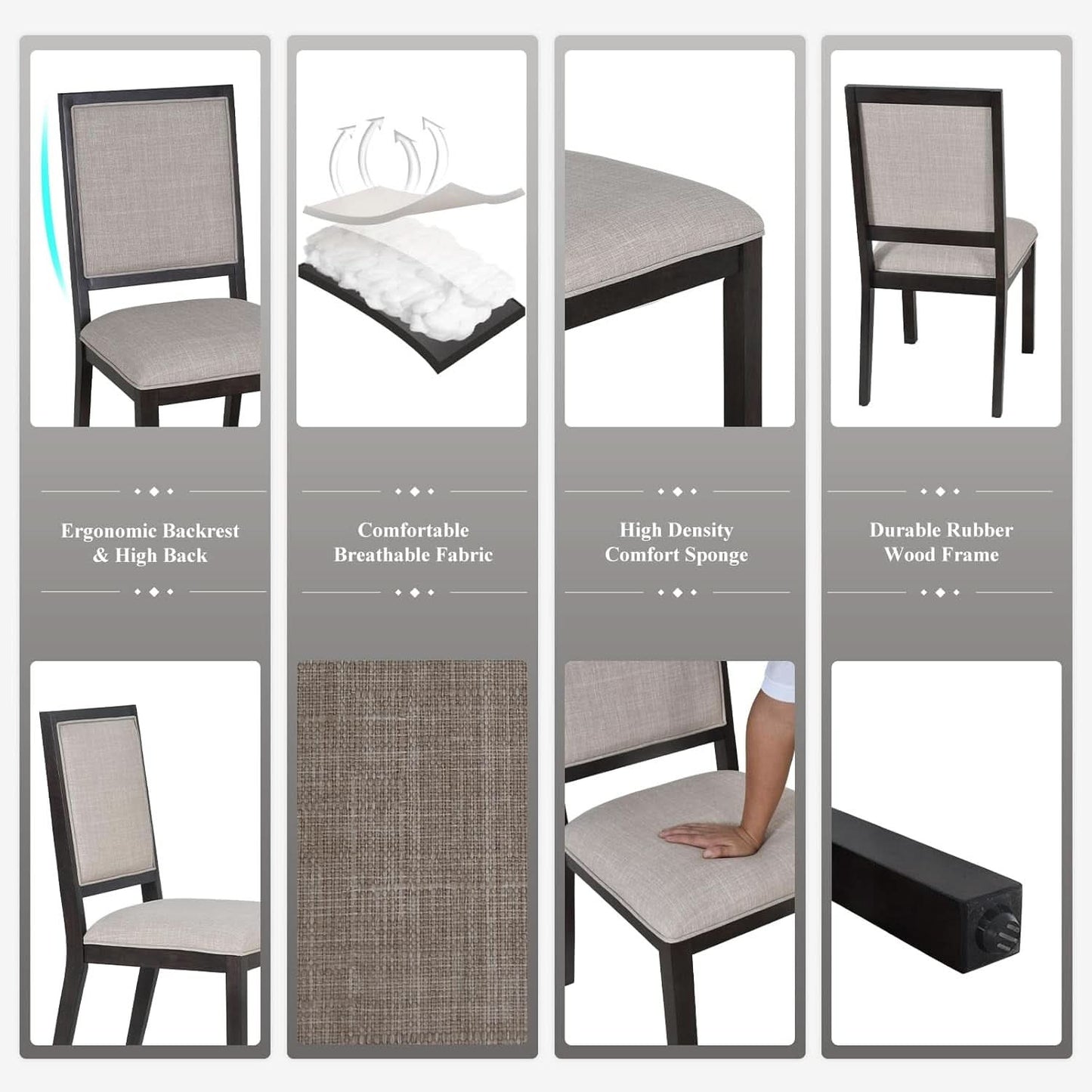 Espresso Upholstered Solid Wood Dining Chairs 19Inch