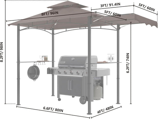 11x5 Grill Gazebo With Brown Weatherproof Lighting