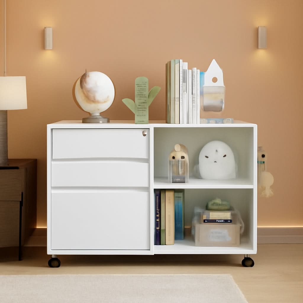 White Locking 3 Drawer File Cabinet For Home Office