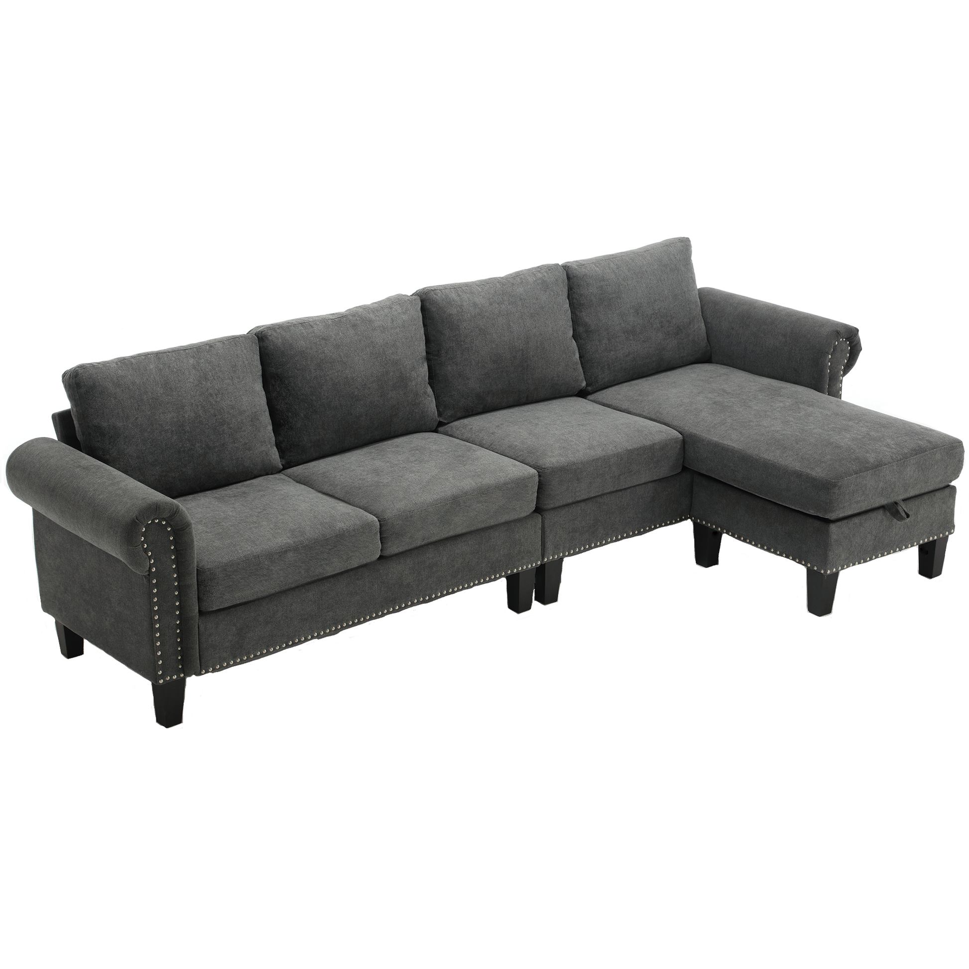 Convertible Sectional Sofa with Storage,L-shaped sofa Modern Linen Fabric Sectional Couches for Living Room,Gray - Image #0
