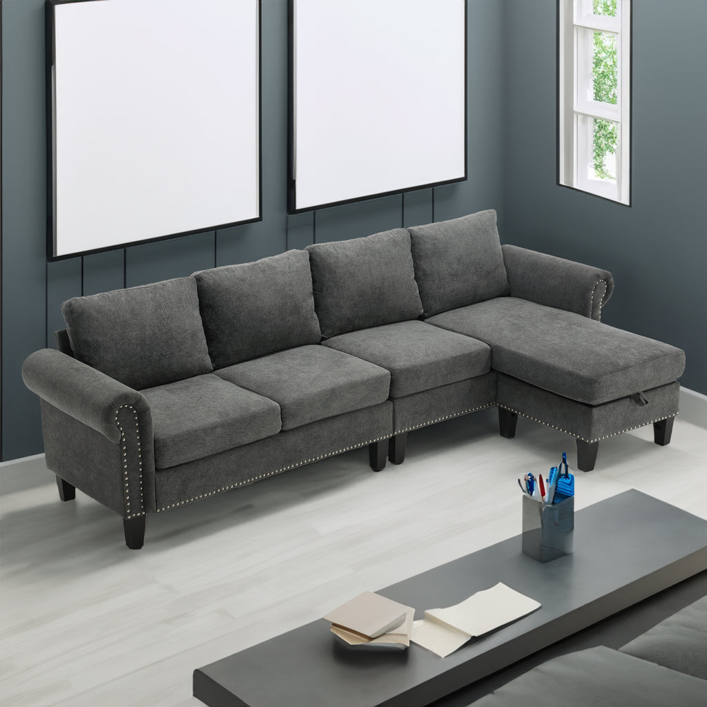 Convertible Sectional Sofa with Storage,L-shaped sofa Modern Linen Fabric Sectional Couches for Living Room,Gray - Image #0