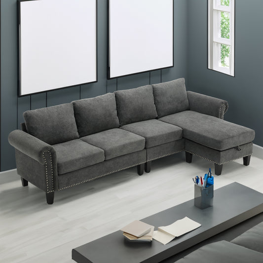 Convertible Sectional Sofa with Storage,L-shaped sofa Modern Linen Fabric Sectional Couches for Living Room,Gray - Image #0