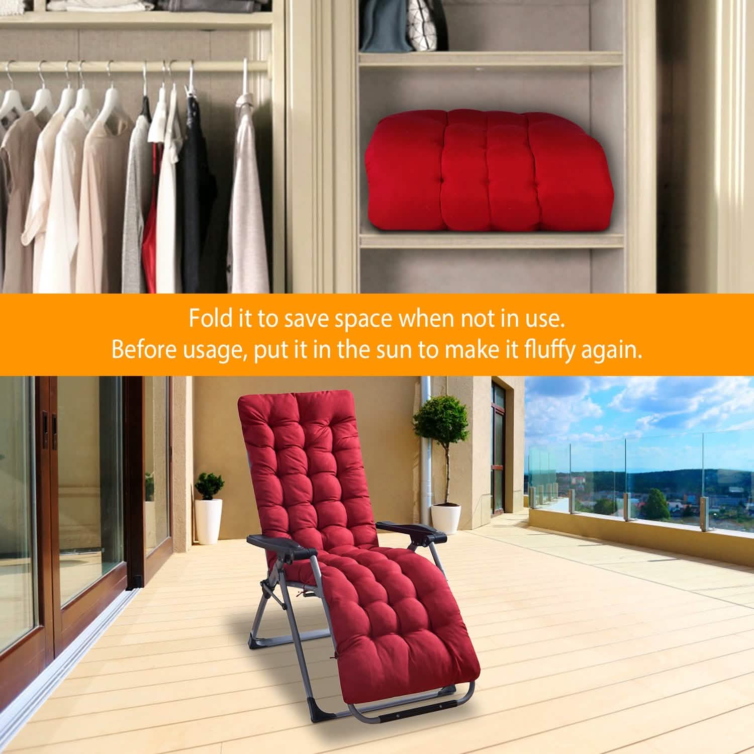 67x22in Chaise Lounger Cushion Recliner Rocking Chair Sofa - Image #0