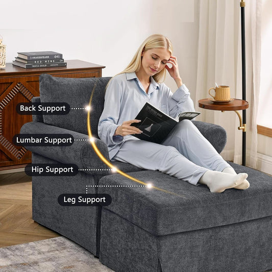Gray 35 Inch Accent Chair With Ottoman And Chaise Lounge
