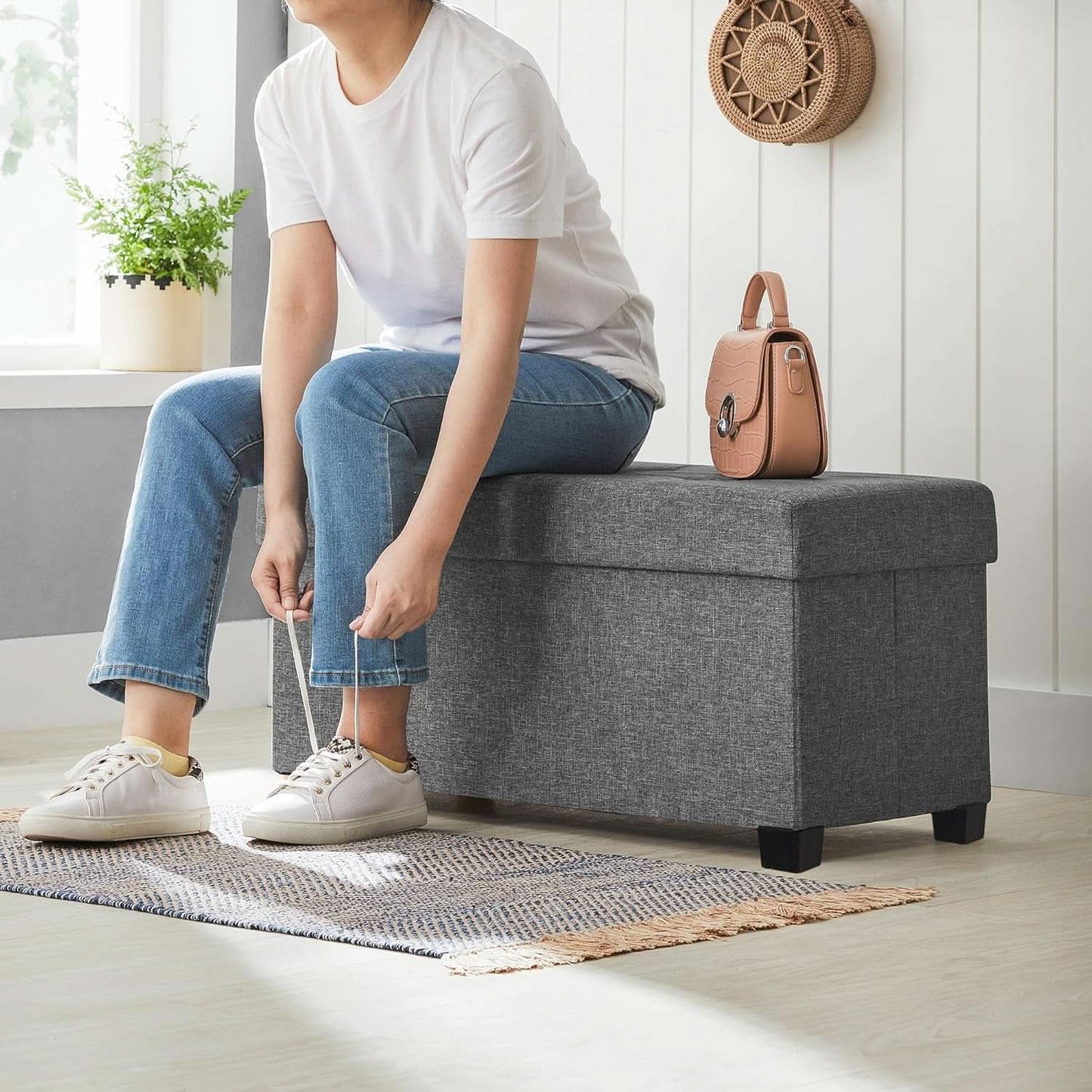 Slate Gray Storage Ottoman Bench 15x30x15.2 Inches