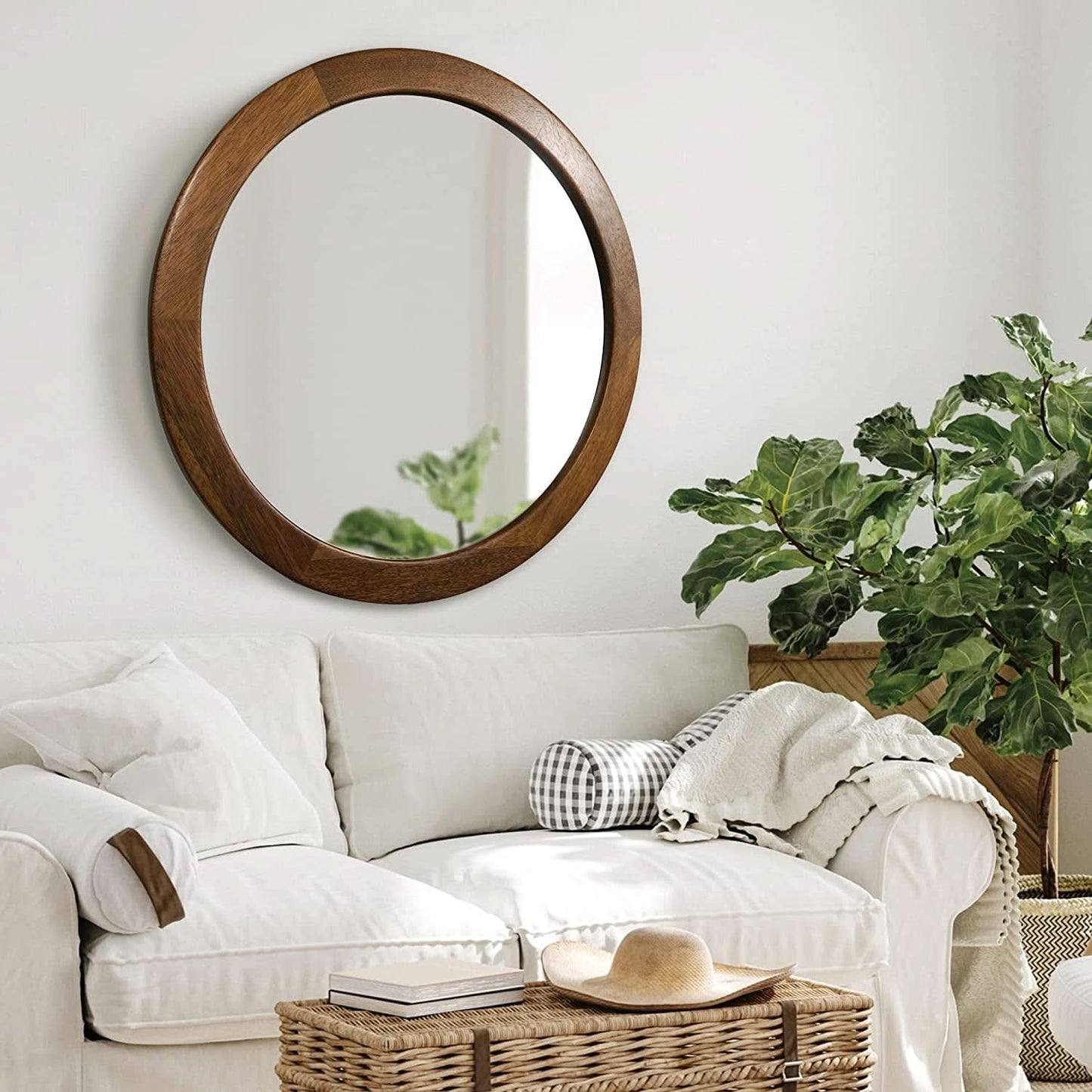 Walnut Frame Rustic Wooden Wall Mirror Bedroom Decor