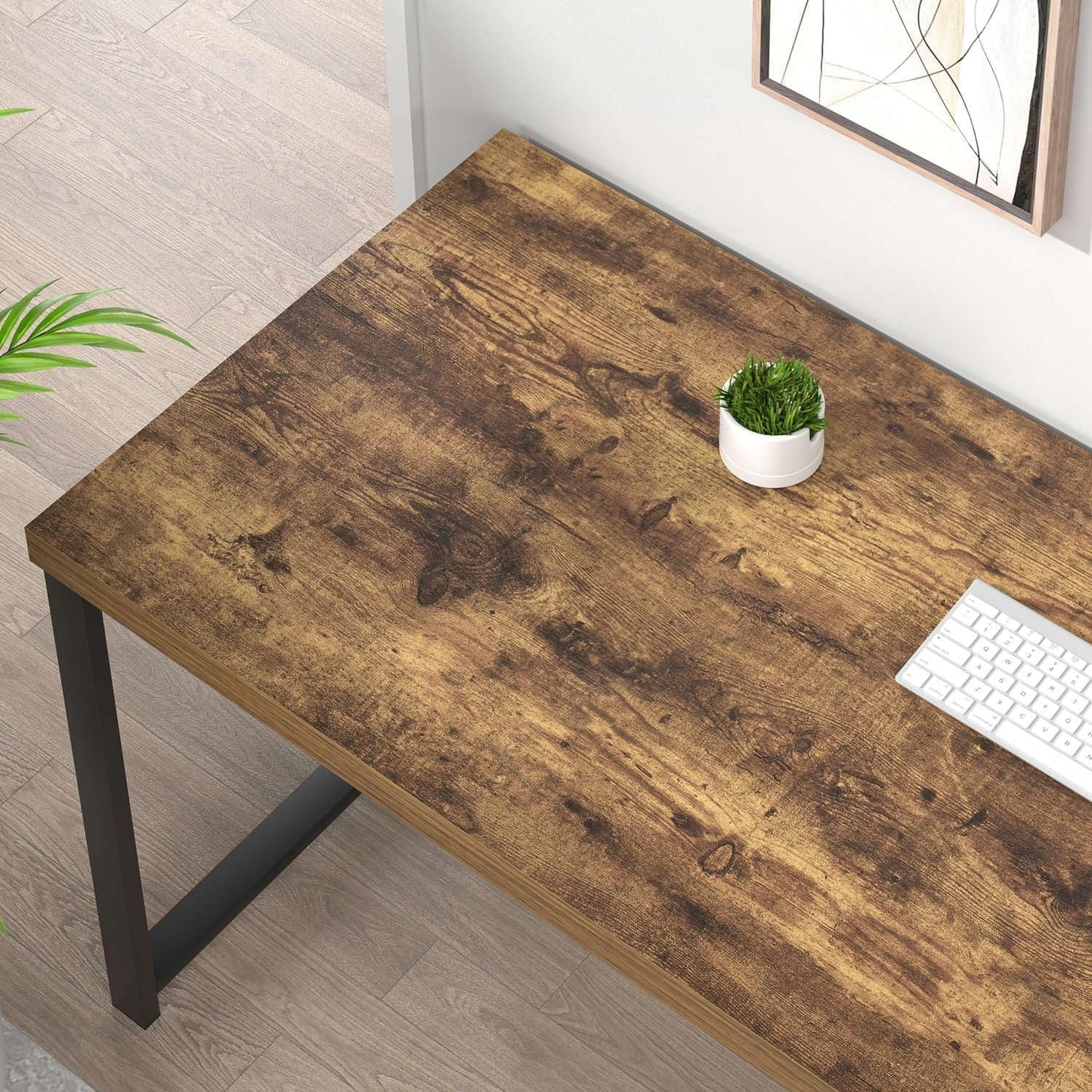 Rustic Brown 53 Inch Premium Solid Wood Desk Storage