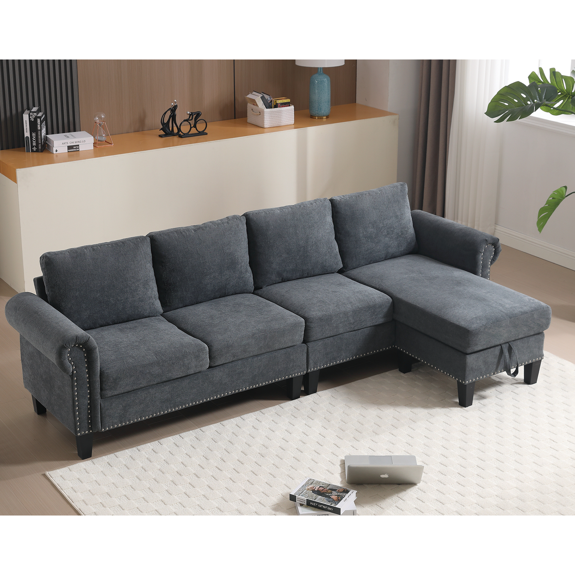 Convertible Sectional Sofa with Storage,L-shaped sofa Modern Linen Fabric Sectional Couches for Living Room,Gray - Image #0