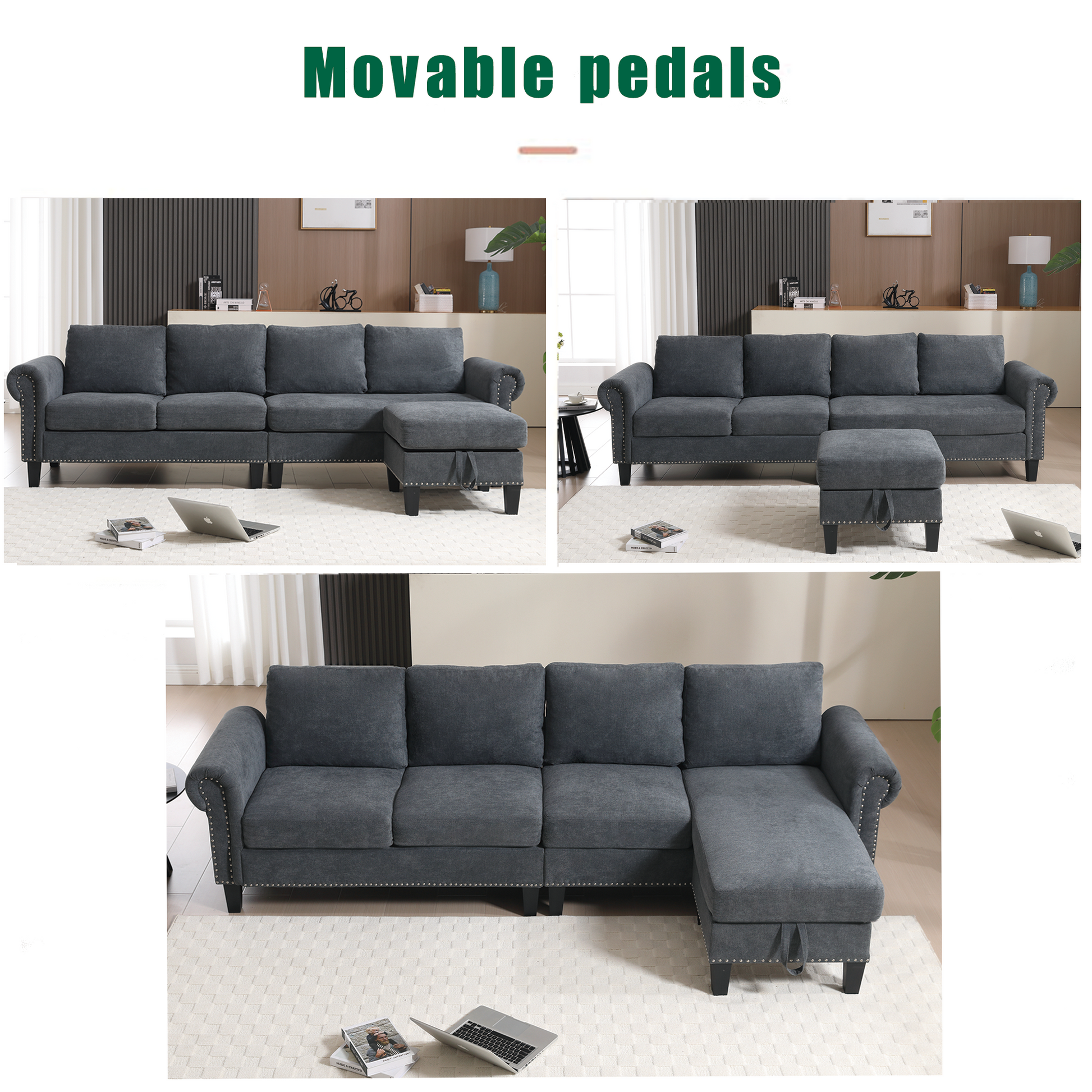 Convertible Sectional Sofa with Storage,L-shaped sofa Modern Linen Fabric Sectional Couches for Living Room,Gray - Image #0
