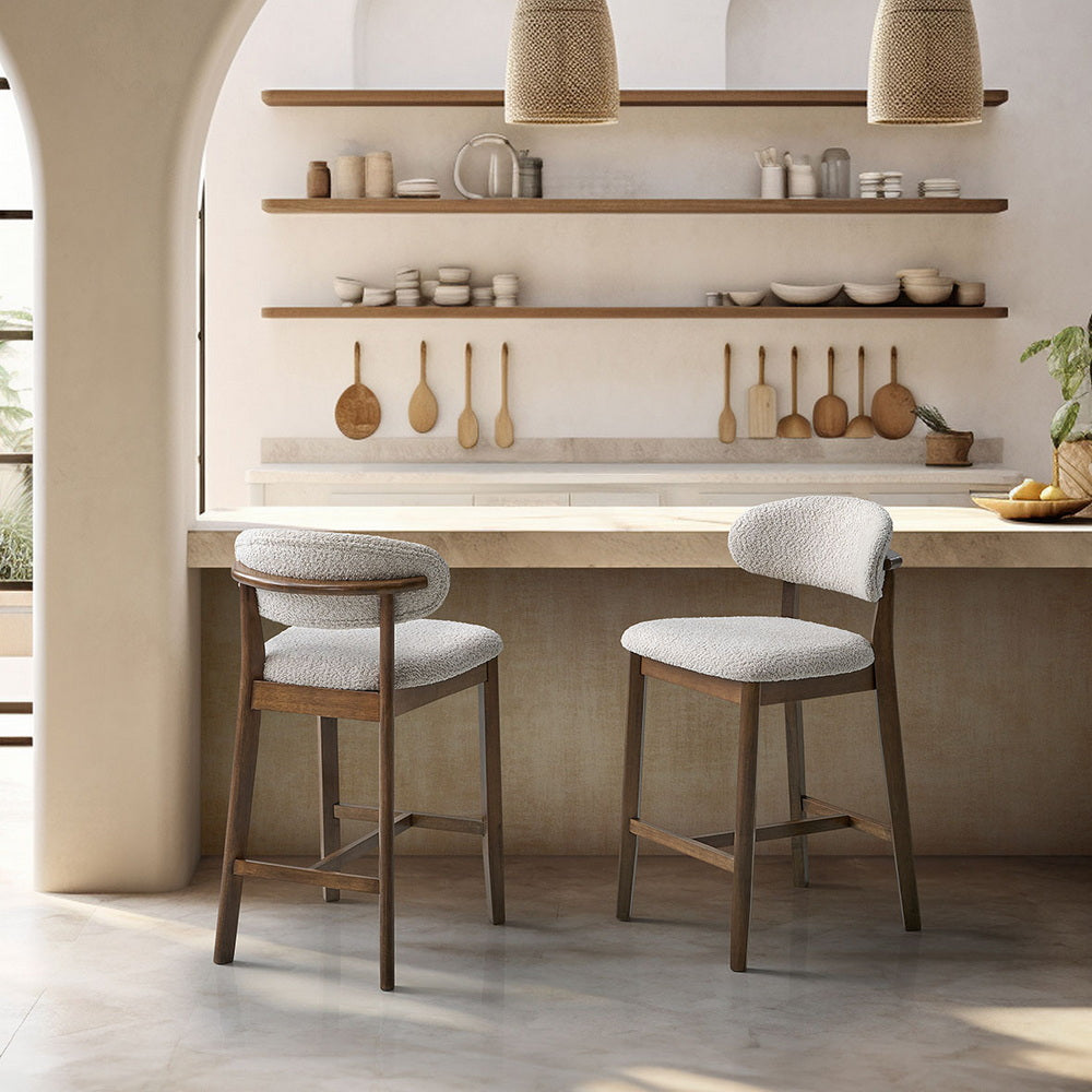 ACTU Counter Stools Set of 2, 26” Upholstered Bar Stools, Solid Wood, Mid-Century Modern - Image #0