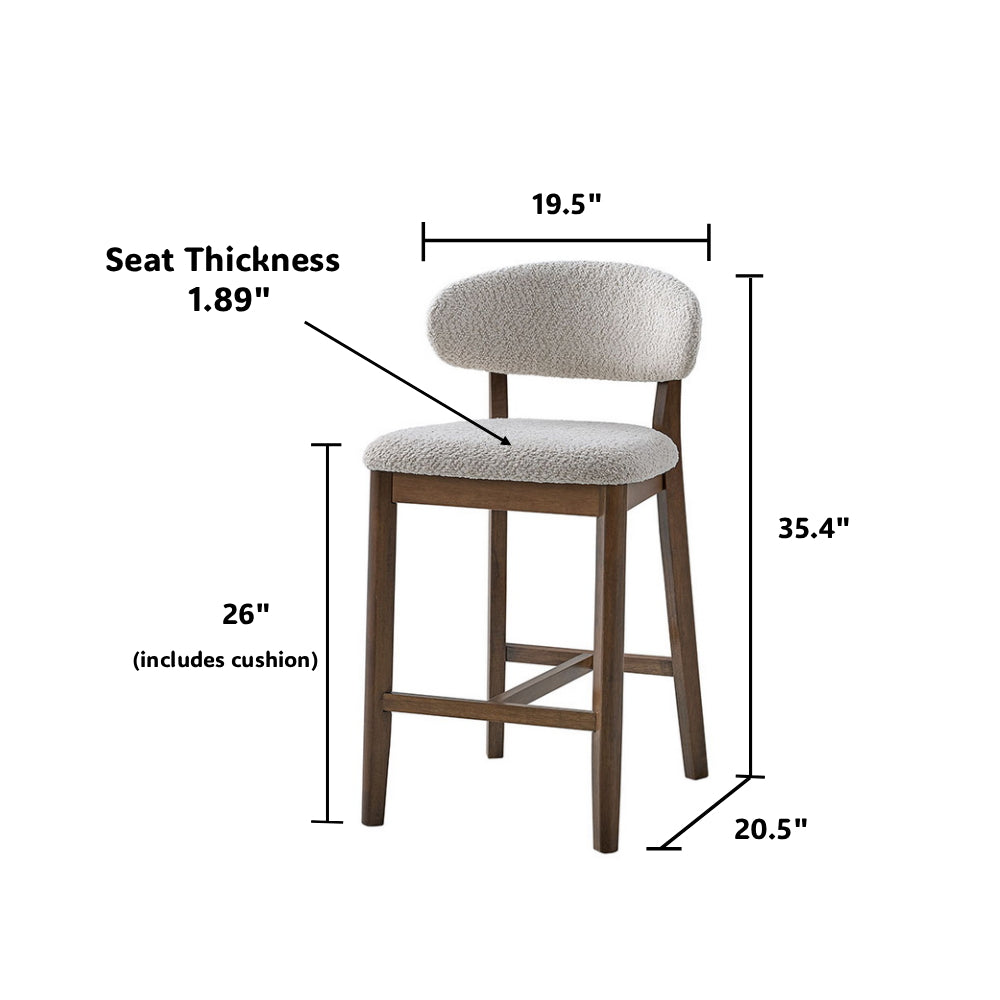 ACTU Counter Stools Set of 2, 26” Upholstered Bar Stools, Solid Wood, Mid-Century Modern - Image #0