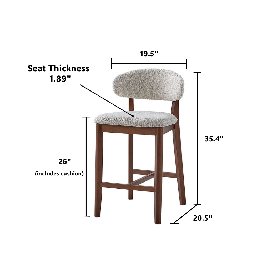 ACTU Counter Stools Set of 2, 26” Upholstered Bar Stools, Solid Wood, Mid-Century Modern - Image #0