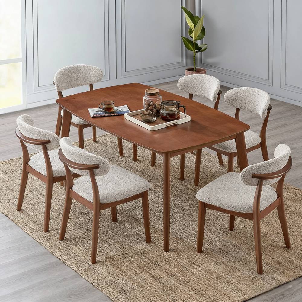 ACTU Scandinavian Dining Table Set with Upholstered Chairs for Small Spaces (Seats 4–6) - Image #0