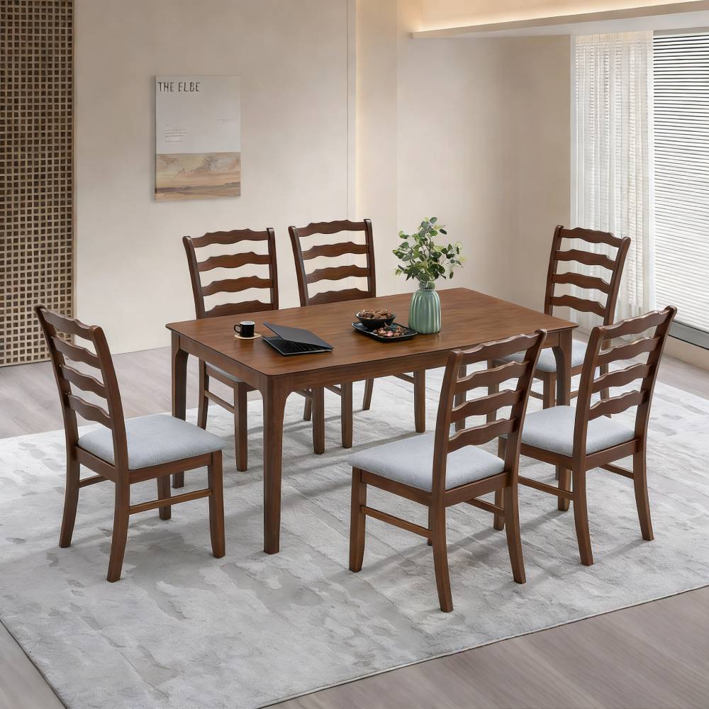 ACTU Farmhouse Dining Table Set with Upholstered Chairs for 4–6 - Image #0