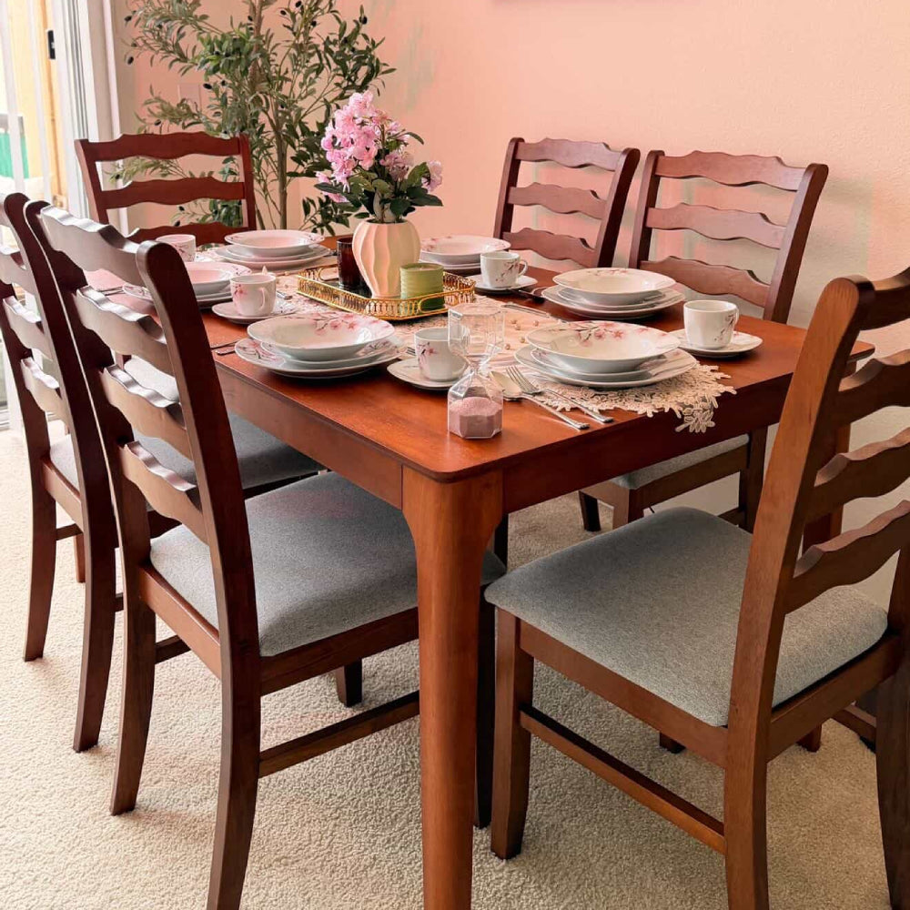 ACTU Farmhouse Dining Table Set with Upholstered Chairs for 4–6 - Image #0