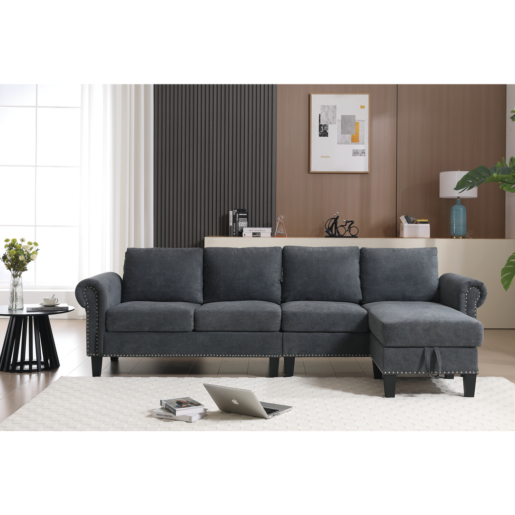 Convertible Sectional Sofa with Storage,L-shaped sofa Modern Linen Fabric Sectional Couches for Living Room,Gray - Image #0