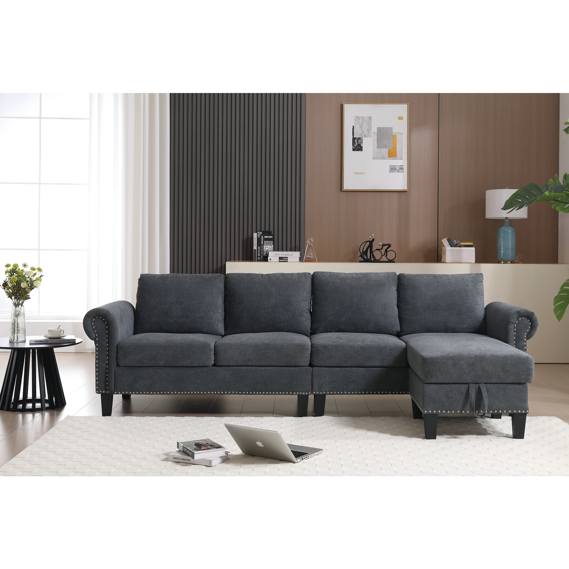 Convertible Sectional Sofa with Storage,L-shaped sofa Modern Linen Fabric Sectional Couches for Living Room,Gray - Image #0