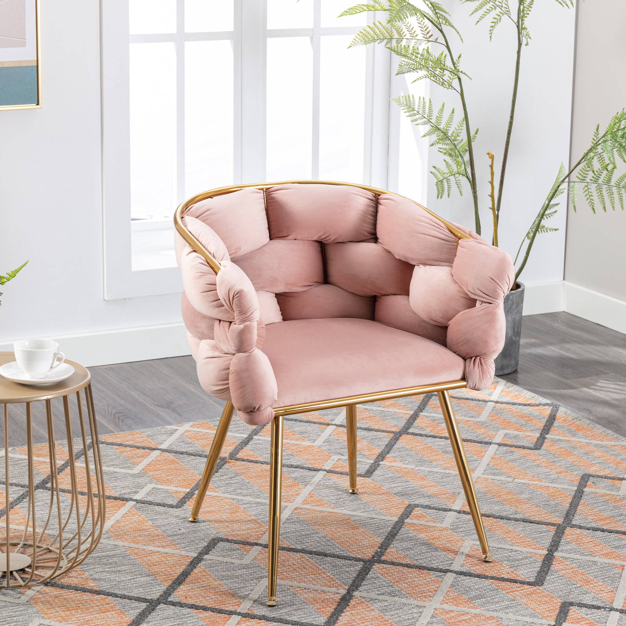 Luxury modern simple leisure velvet single sofa chair bedroom stool manicure table back chair pink set of 2