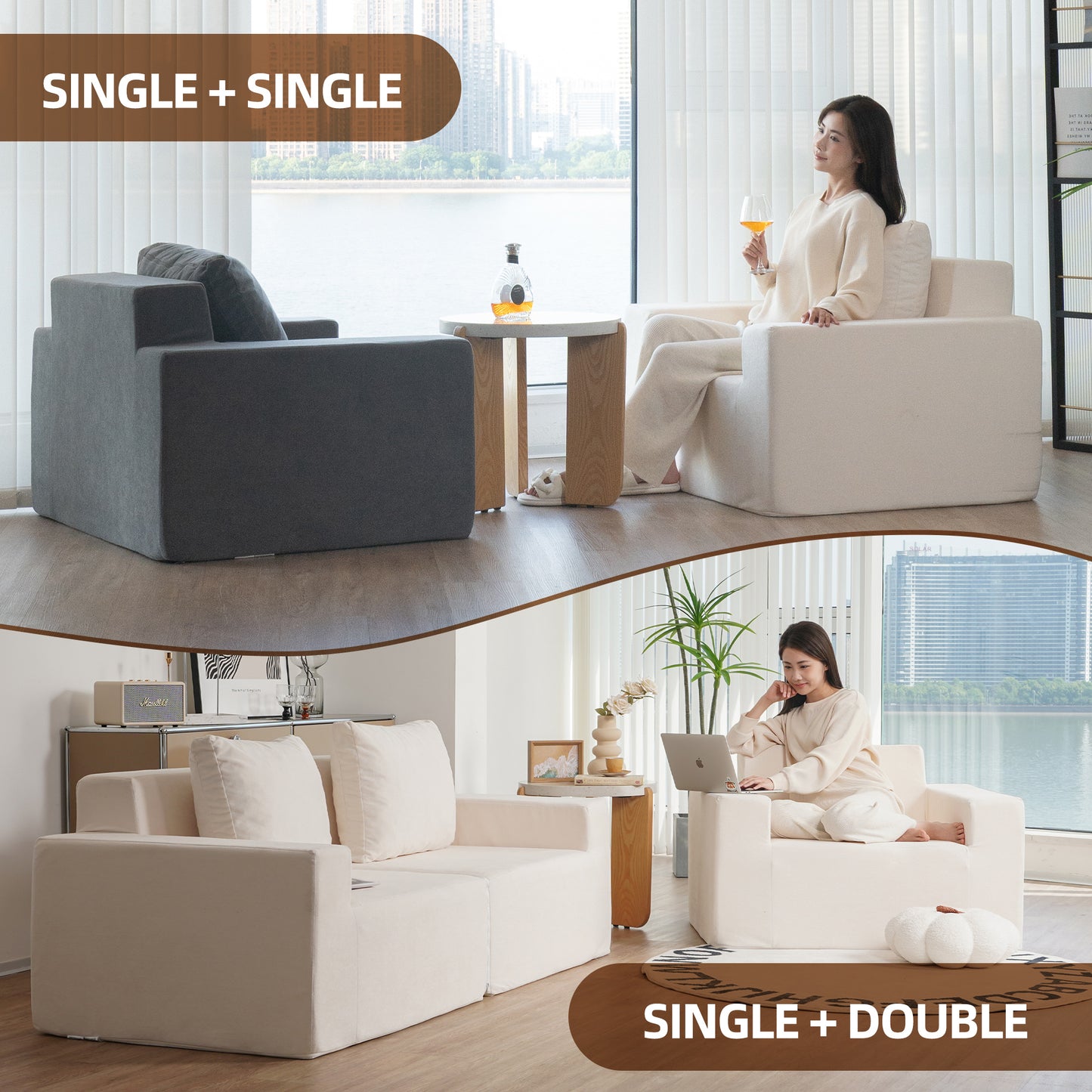 Sofa in a box Foam Sofa Couch with Pillow, Bean Bag Chairs for Adults Stuffed High-Density Foam - Image #0