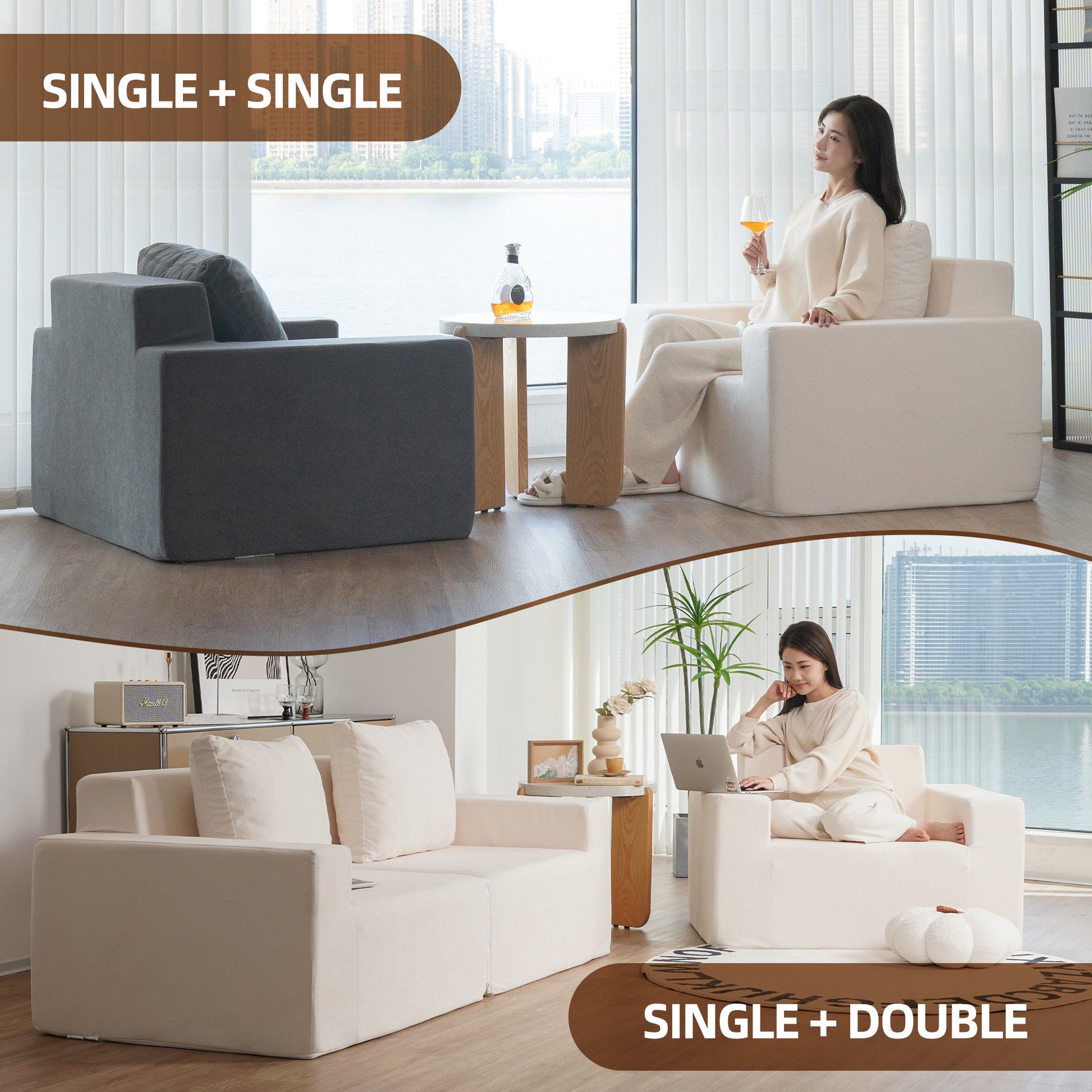 Sofa in a box Foam Sofa Couch with Pillow, Bean Bag Chairs for Adults Stuffed High-Density Foam - Image #0