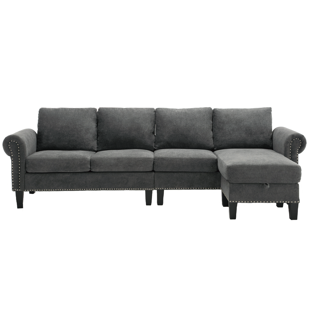 Convertible Sectional Sofa with Storage,L-shaped sofa Modern Linen Fabric Sectional Couches for Living Room,Gray - Image #0