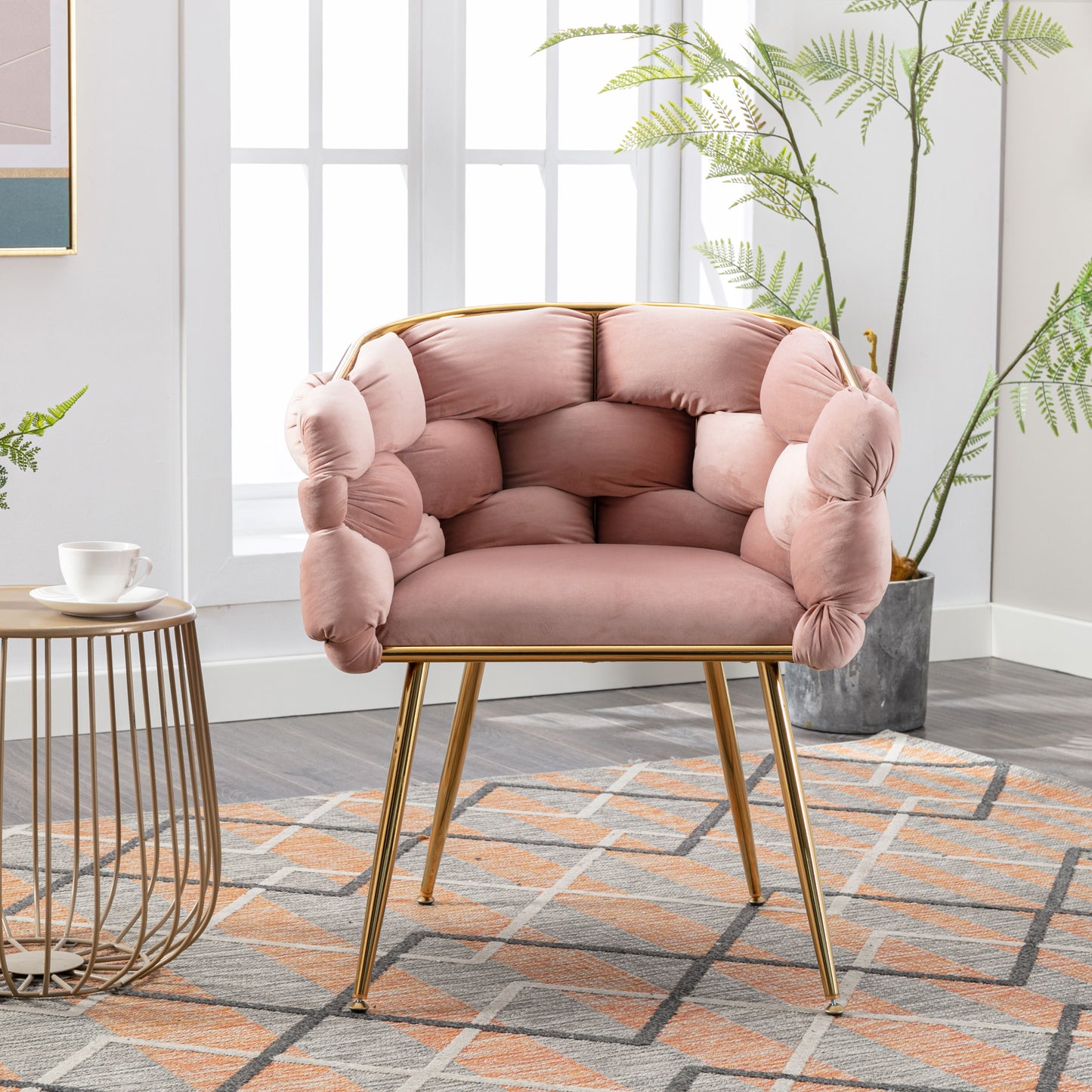 Luxury modern simple leisure velvet single sofa chair bedroom stool manicure table back chair pink set of 2