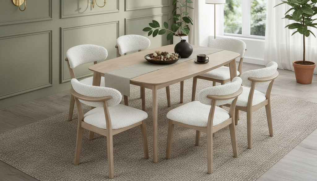 ACTU Scandinavian Dining Table Set with Upholstered Chairs for Small Spaces (Seats 4–6) - Image #0