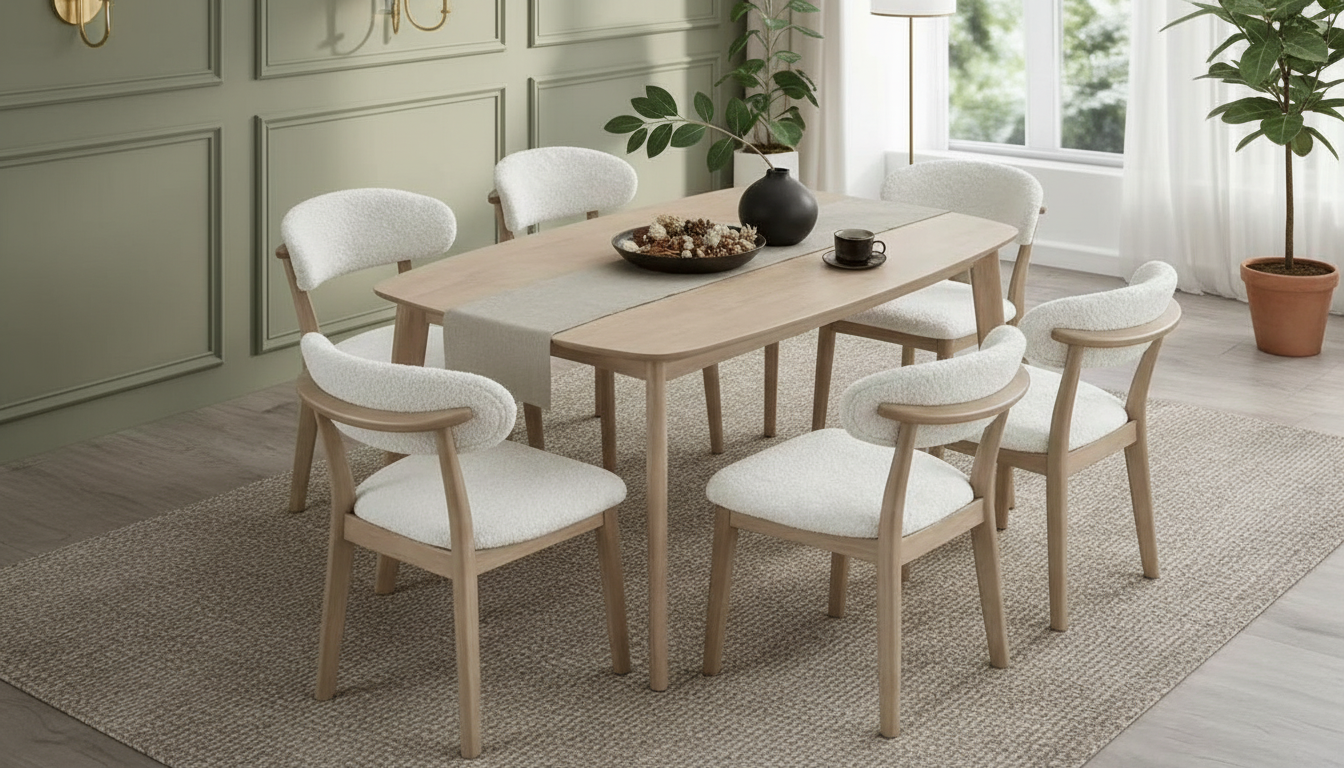 ACTU Scandinavian Dining Table Set with Upholstered Chairs for Small Spaces (Seats 4–6) - Image #0