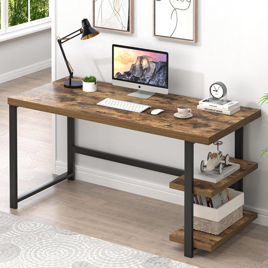 Rustic Brown 53 Inch Premium Solid Wood Desk Storage