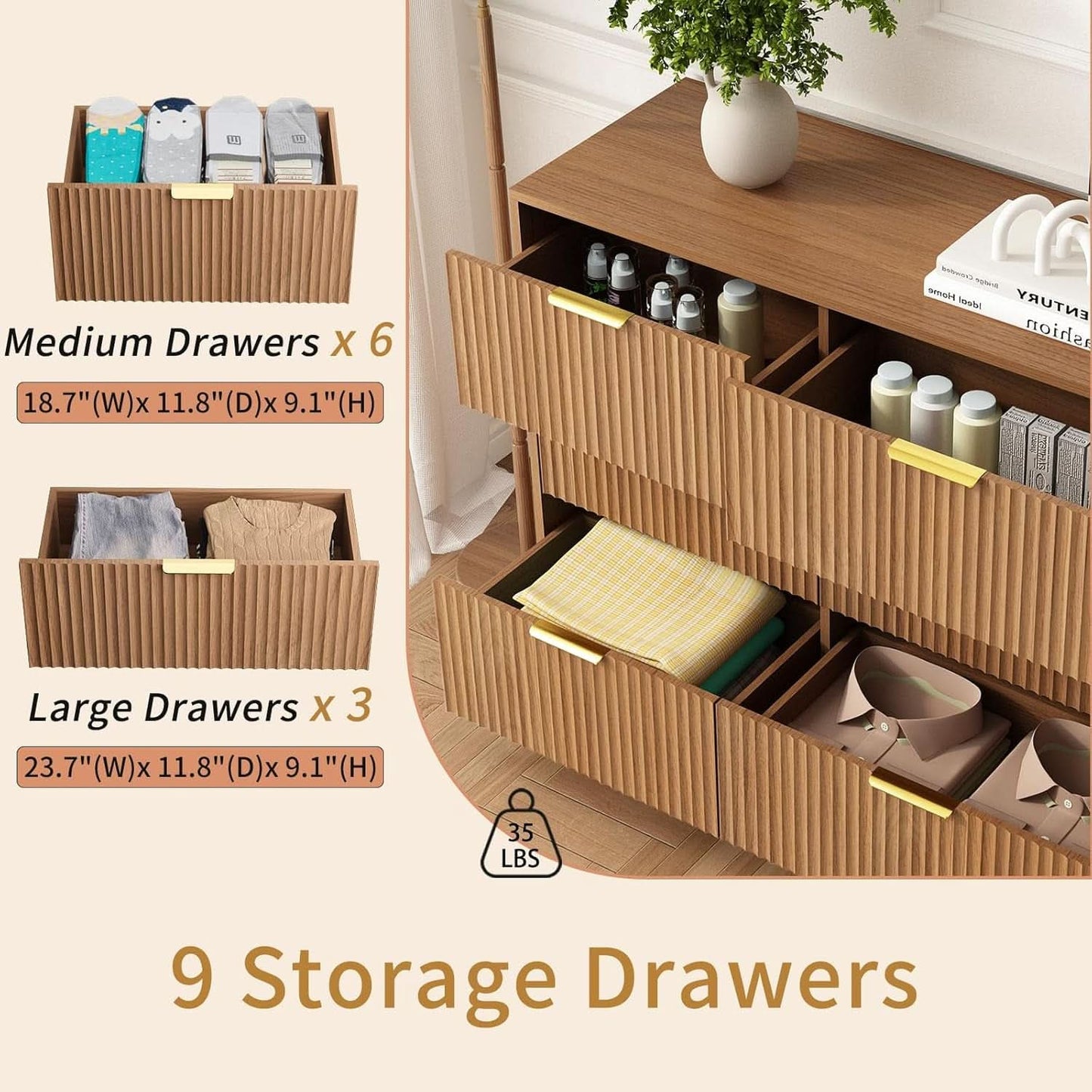 SixtyThreeInch Dresser With Deep Drawers NaturalFinish