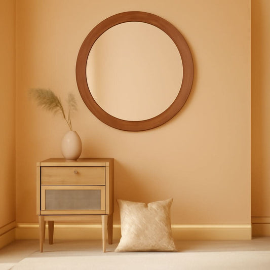 Walnut Frame Rustic Wooden Wall Mirror Bedroom Decor