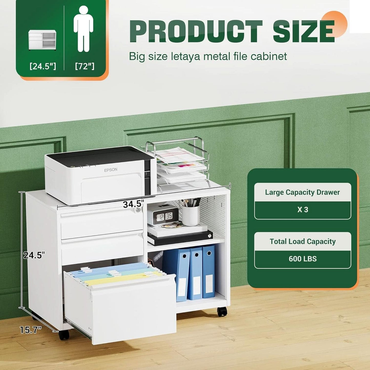 White Locking 3 Drawer File Cabinet For Home Office