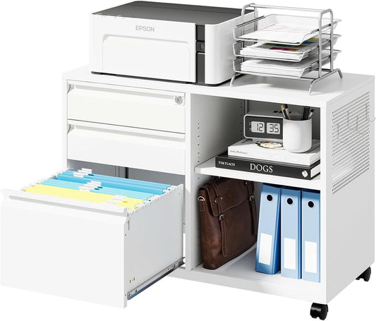 White Locking 3 Drawer File Cabinet For Home Office