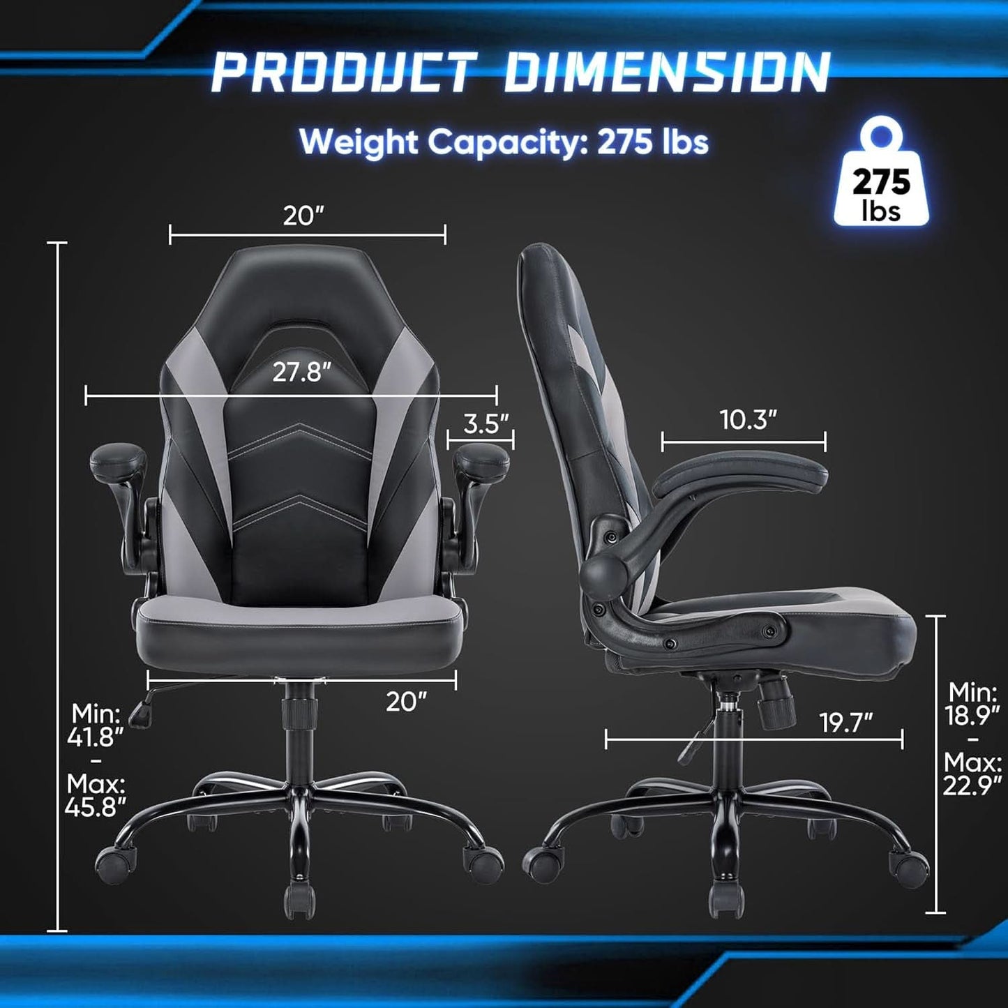 Big And Tall Leather Office Desk Gaming Chair With Adjustable Arms