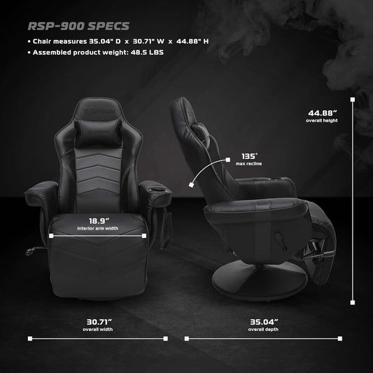 900 Gaming Recliner Black With Adjustable Leg Rest Cupholder