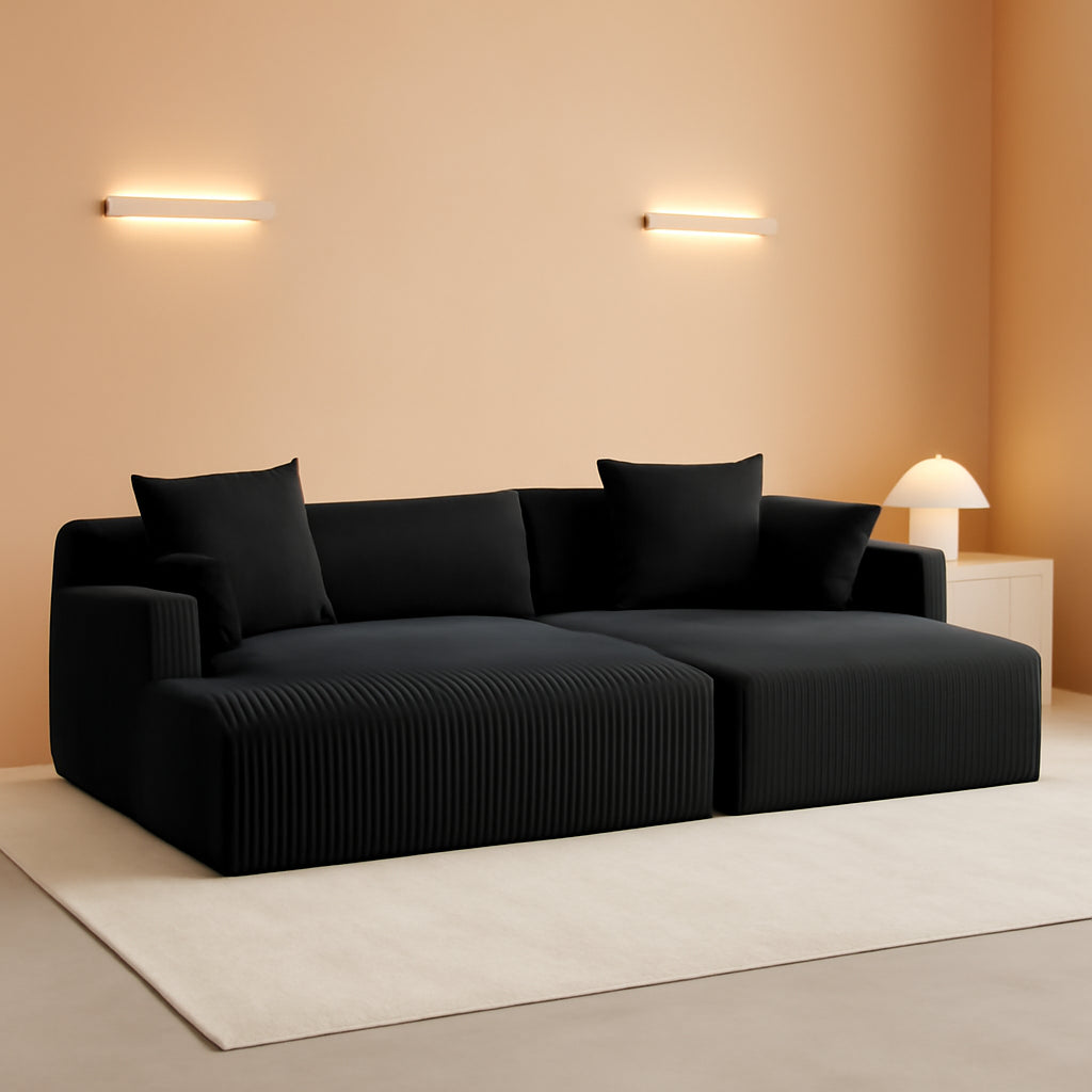 107 Inch Modular Sectional Sofa Black Corduroy Upholstered