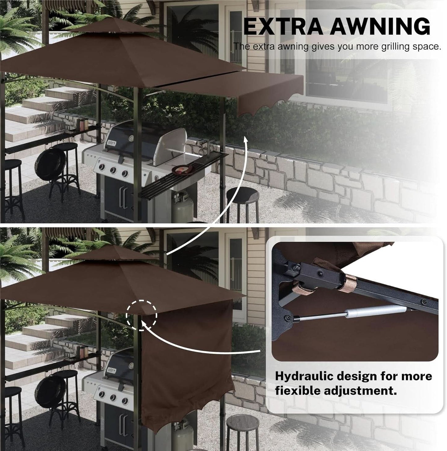 11x5 Grill Gazebo With Brown Weatherproof Lighting