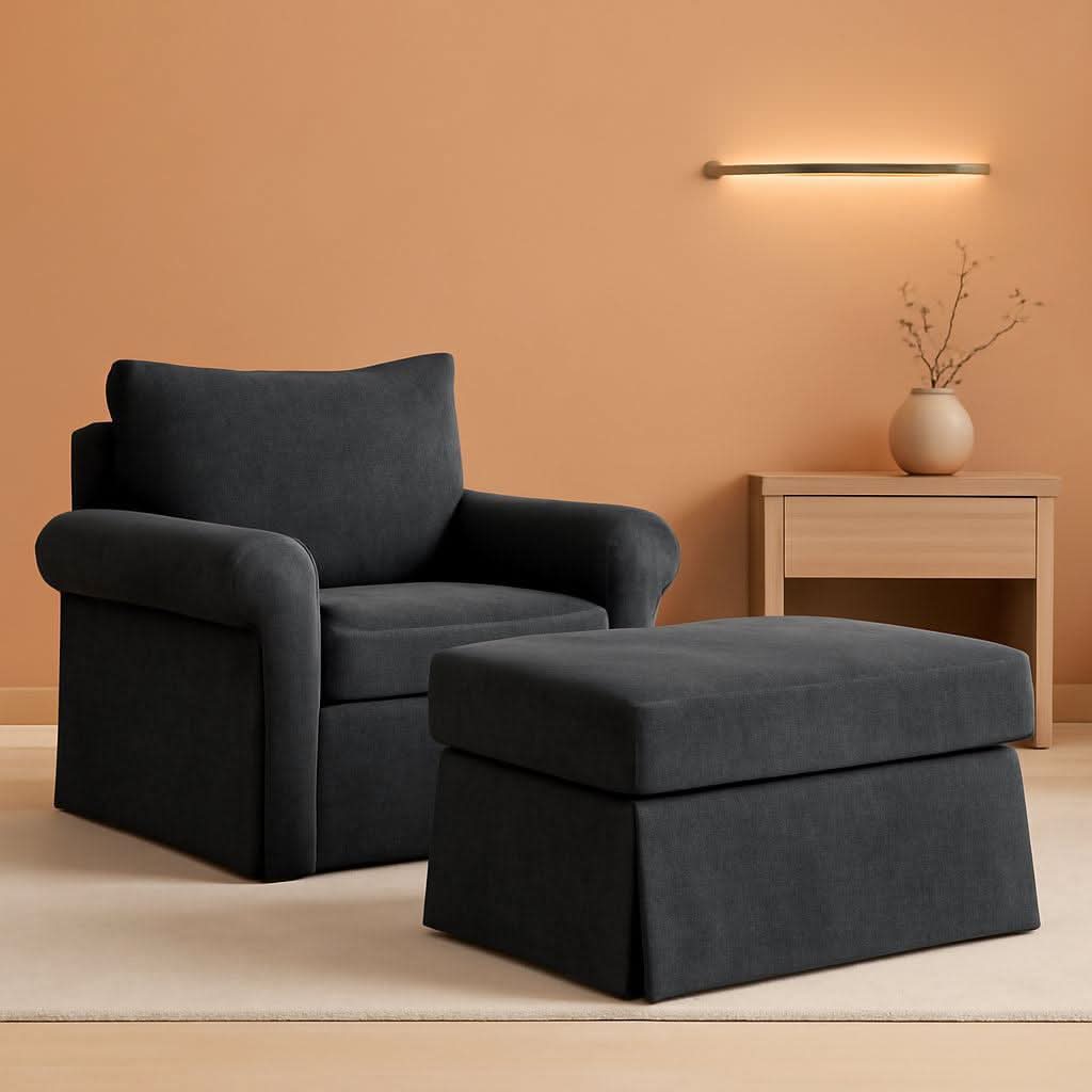 Gray 35 Inch Accent Chair With Ottoman And Chaise Lounge